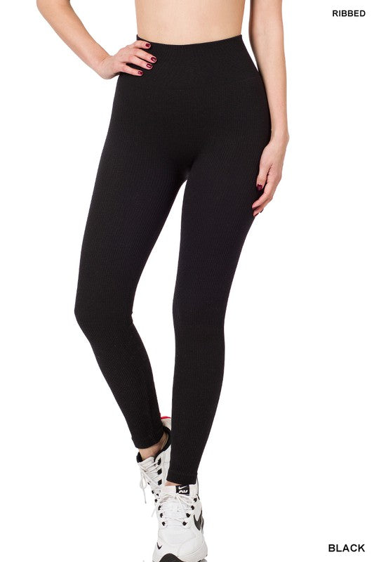 Zenana Ribbed Seamless High Waisted Full Length Leggings