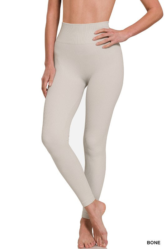 Zenana Ribbed Seamless High Waisted Full Length Leggings