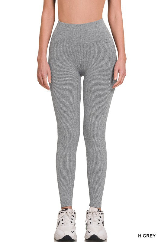 Zenana Ribbed Seamless High Waisted Full Length Leggings