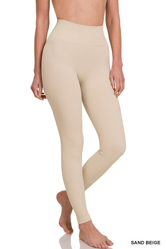 Zenana Ribbed Seamless High Waisted Full Length Leggings
