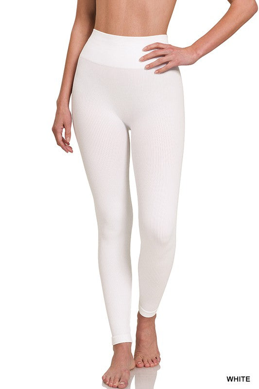 Zenana Ribbed Seamless High Waisted Full Length Leggings