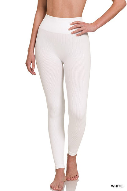 Zenana Ribbed Seamless High Waisted Full Length Leggings