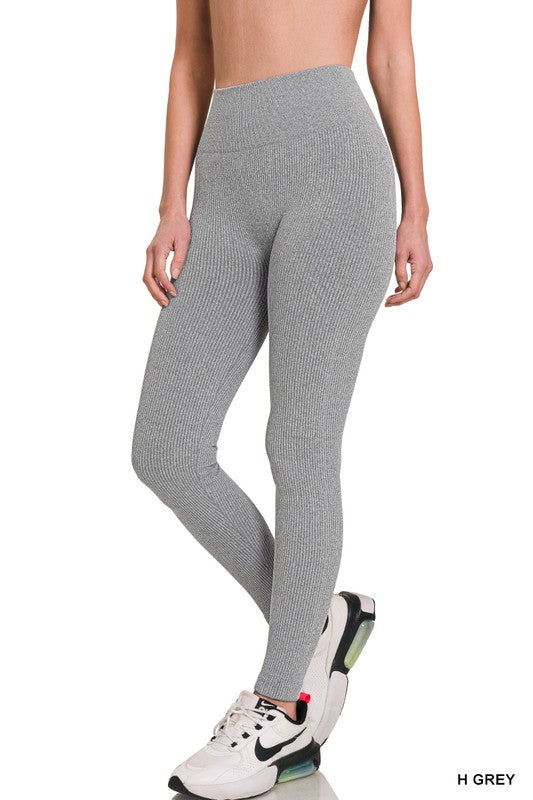 Zenana Ribbed Seamless High Waisted Full Length Leggings