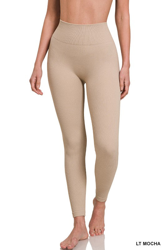 Zenana Ribbed Seamless High Waisted Full Length Leggings