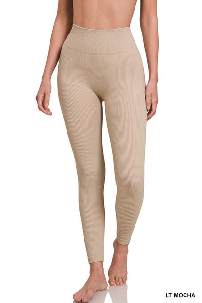 Zenana Ribbed Seamless High Waisted Full Length Leggings