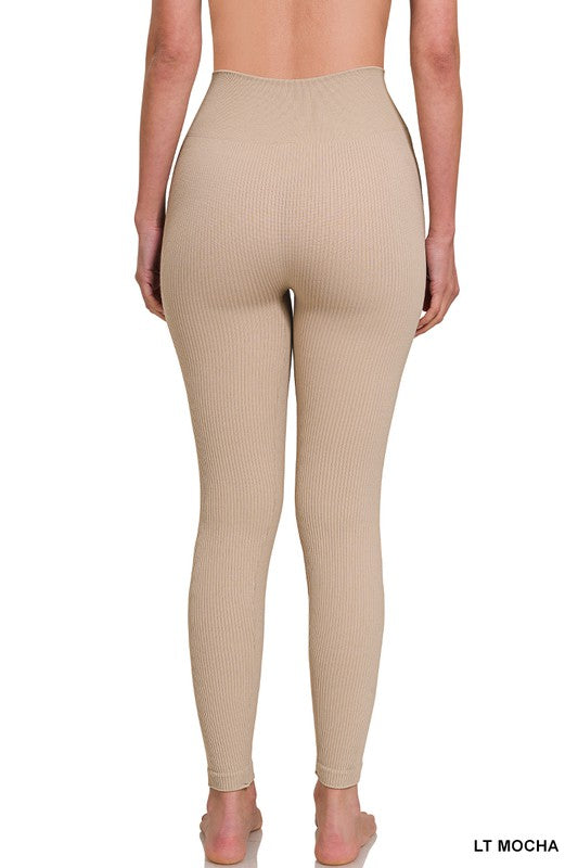 Zenana Ribbed Seamless High Waisted Full Length Leggings
