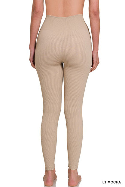 Zenana Ribbed Seamless High Waisted Full Length Leggings