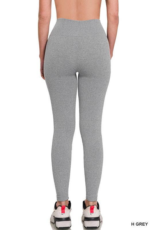 Zenana Ribbed Seamless High Waisted Full Length Leggings