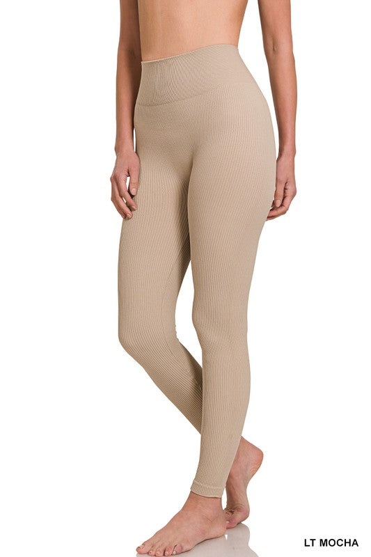 Zenana Ribbed Seamless High Waisted Full Length Leggings