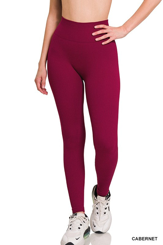 Zenana Ribbed Seamless High Waisted Full Length Leggings