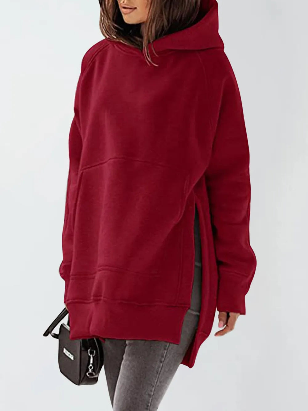 Slit Pocketed Raglan Sleeve Hoodie – Cozy, Casual & Versatile