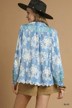 Boho Paisley Floral V-Neck Blouse – Tassel Tie & Balloon Sleeve Top