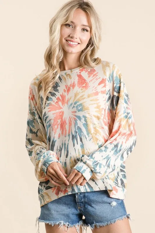 BiBi Tie Dye Print Terry Pullover – Comfy, Casual & Trendy Everyday Wear