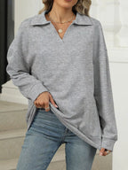 Johnny Collar Long Sleeve Sweatshirt – Casual Chic & Cozy