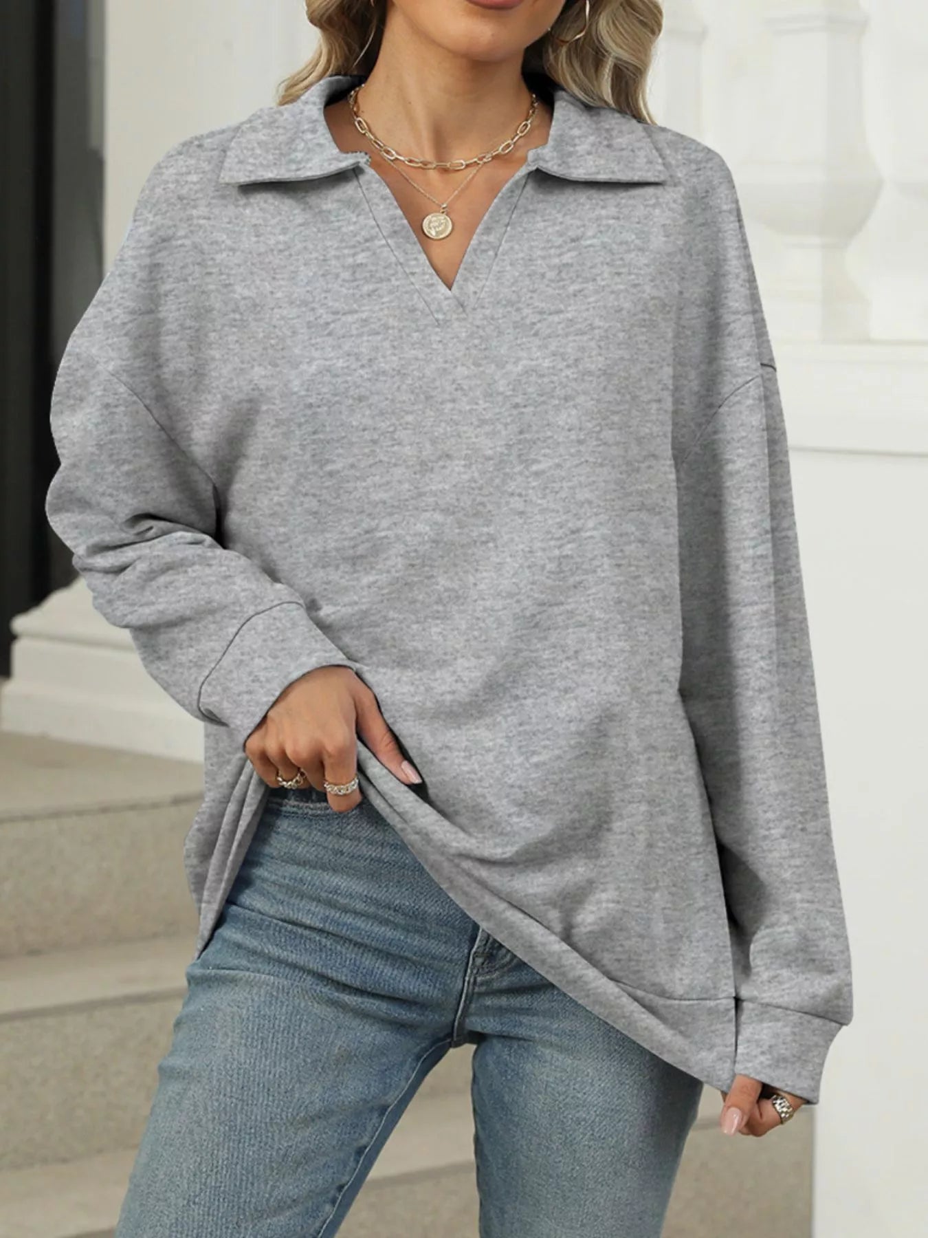 Johnny Collar Long Sleeve Sweatshirt – Casual Chic & Cozy