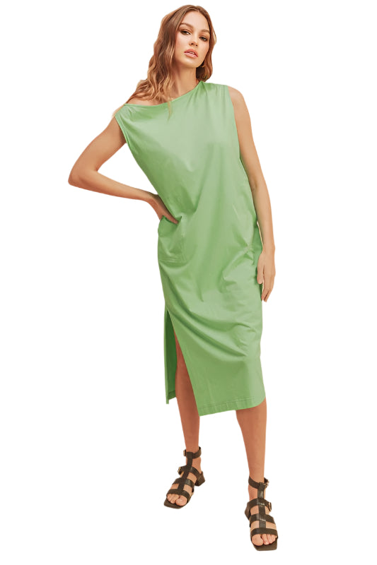 Aemi + Co Side Slit Round Neck Sleeveless Midi Dress