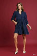 Tiered Corduroy Mini Dress – Balloon Sleeve Vintage-Inspired Style