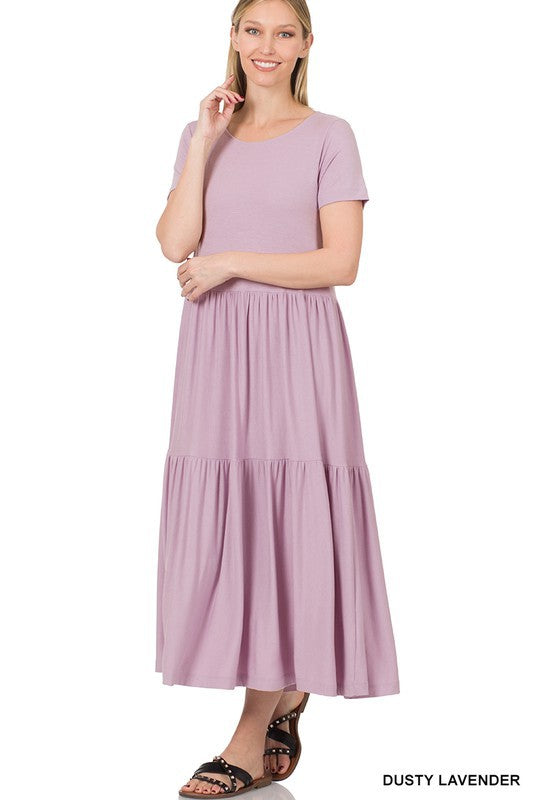 Zenana Short Sleeve Tiered Midi Dress