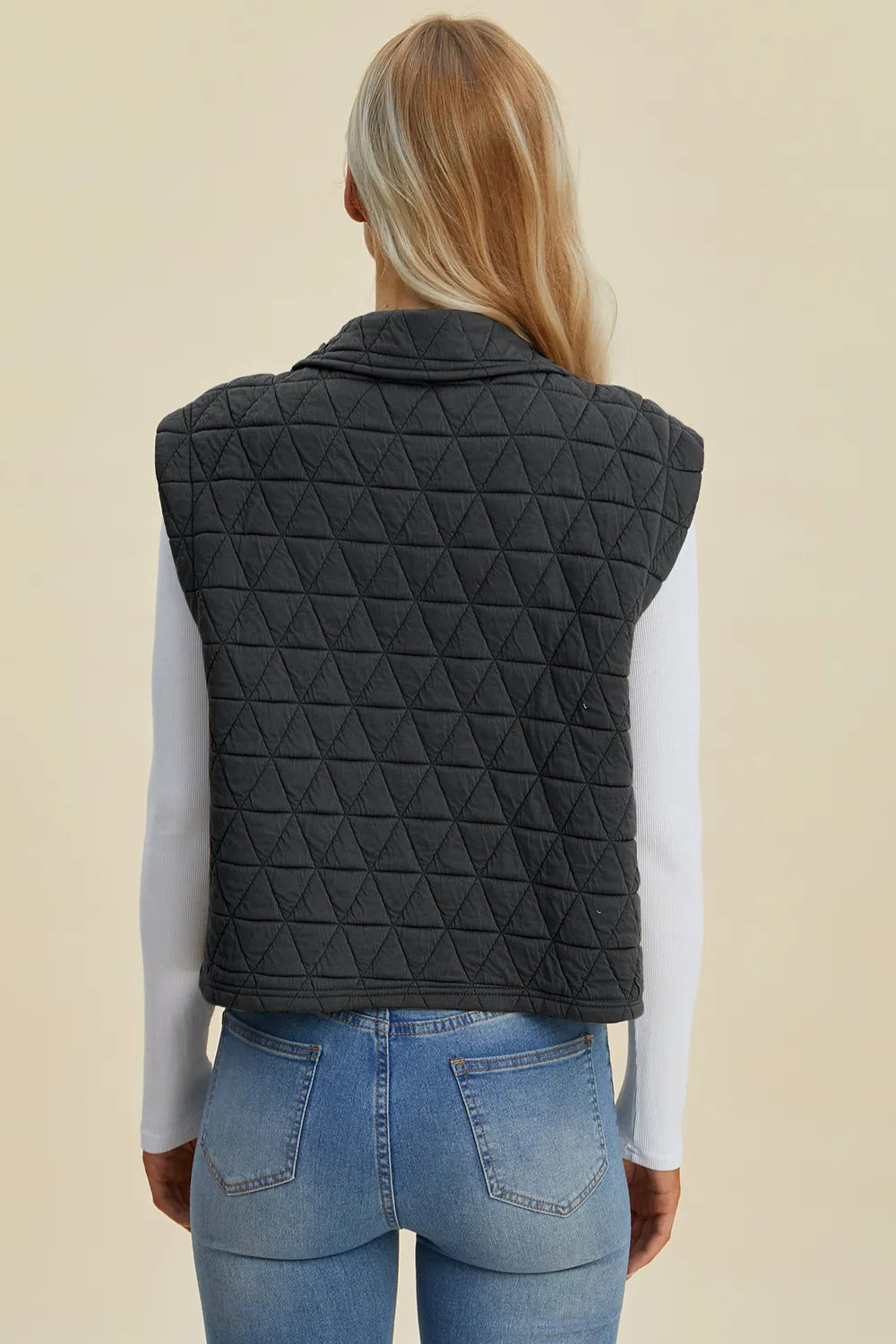 Double Take Full Size Snap Down Textured Vest Coat with Pockets