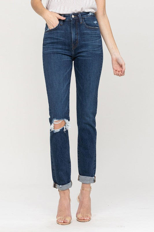 Vervet By Flying Monkey Distressed Roll Up Stretch Mom Jeans