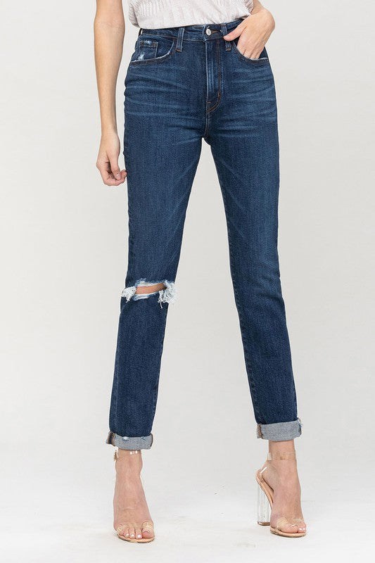Vervet By Flying Monkey Distressed Roll Up Stretch Mom Jeans