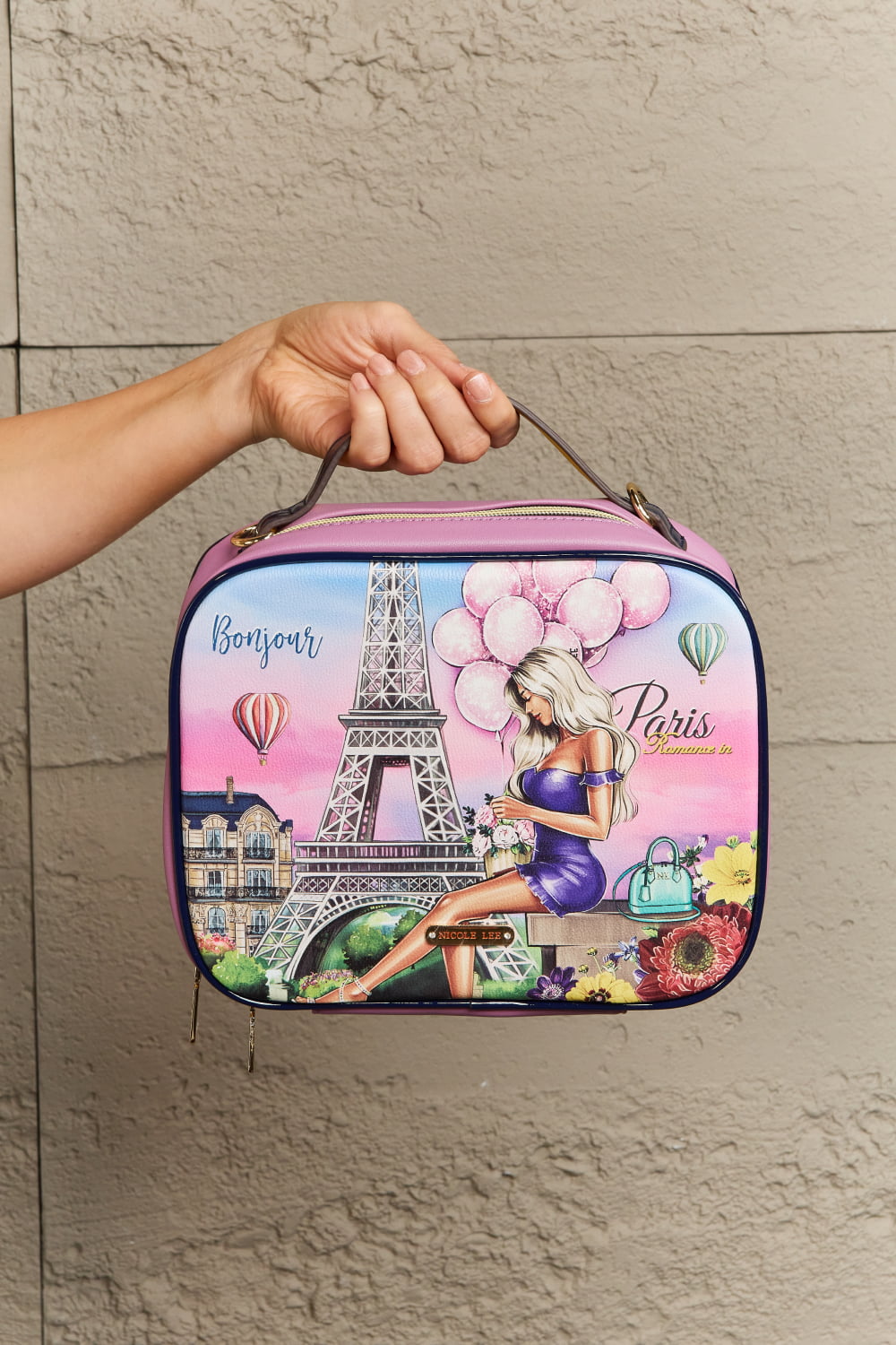 Nicole Lee Printed Handbag – Pebbled & Patent Leather with 3 Pouches