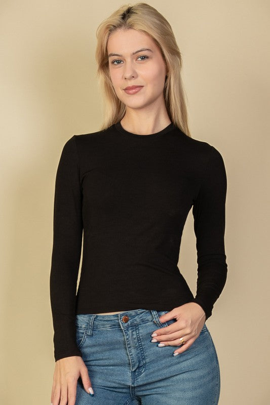 Capella Ribbed Long Sleeve Top – Classic Round Neck Everyday Style
