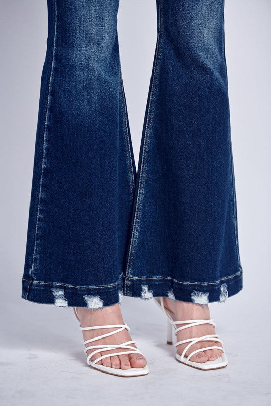 Artemis Vintage Mid Rise Stretch Super Flare Jeans Retro Comfy Fit