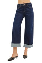 Risen Mid Rise Stretch Ankle Jeans with Wide Roll Cuffs