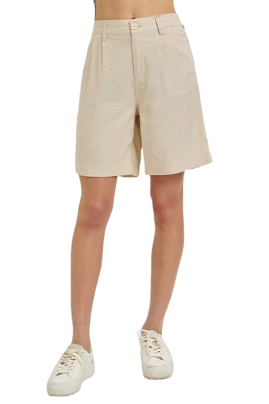 Risen High Rise Pleated Front Shorts