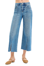 Dreamkue-Risen Women's Tummy Control Mid Rise Crop Wide Leg Front Slit Jeans