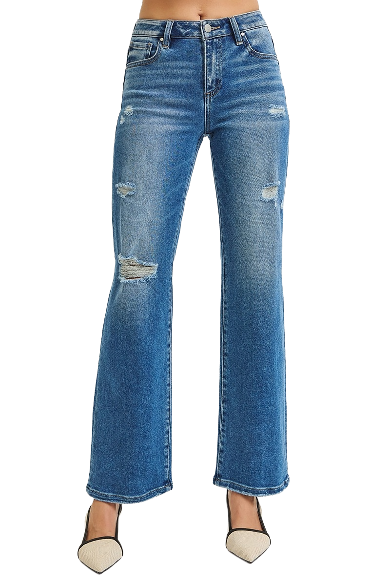 Dreamkue-Risen Women's High Rise Ankle Straight Jeans Distressed Front Body Stretch Denim