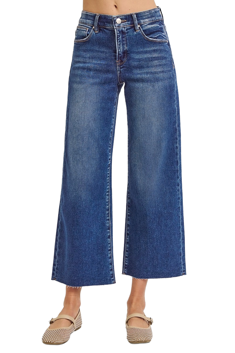 Dreamkue-Risen Women's Wide Leg Cropped Jeans High Rise Stretch Denim Pants Casual Style