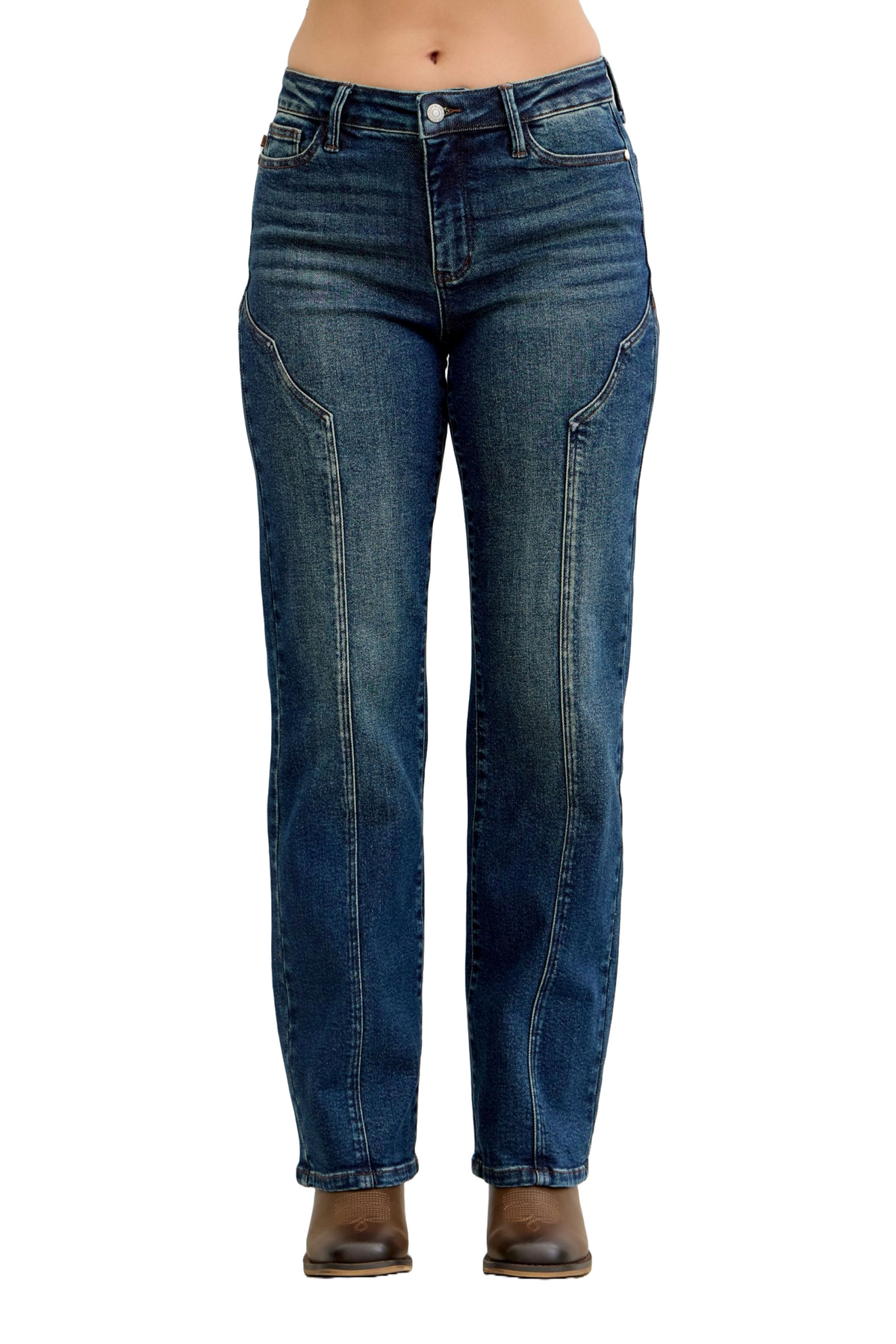 Judy Blue Women's Full Length High Waist Seam Detail Straight Leg Jeans