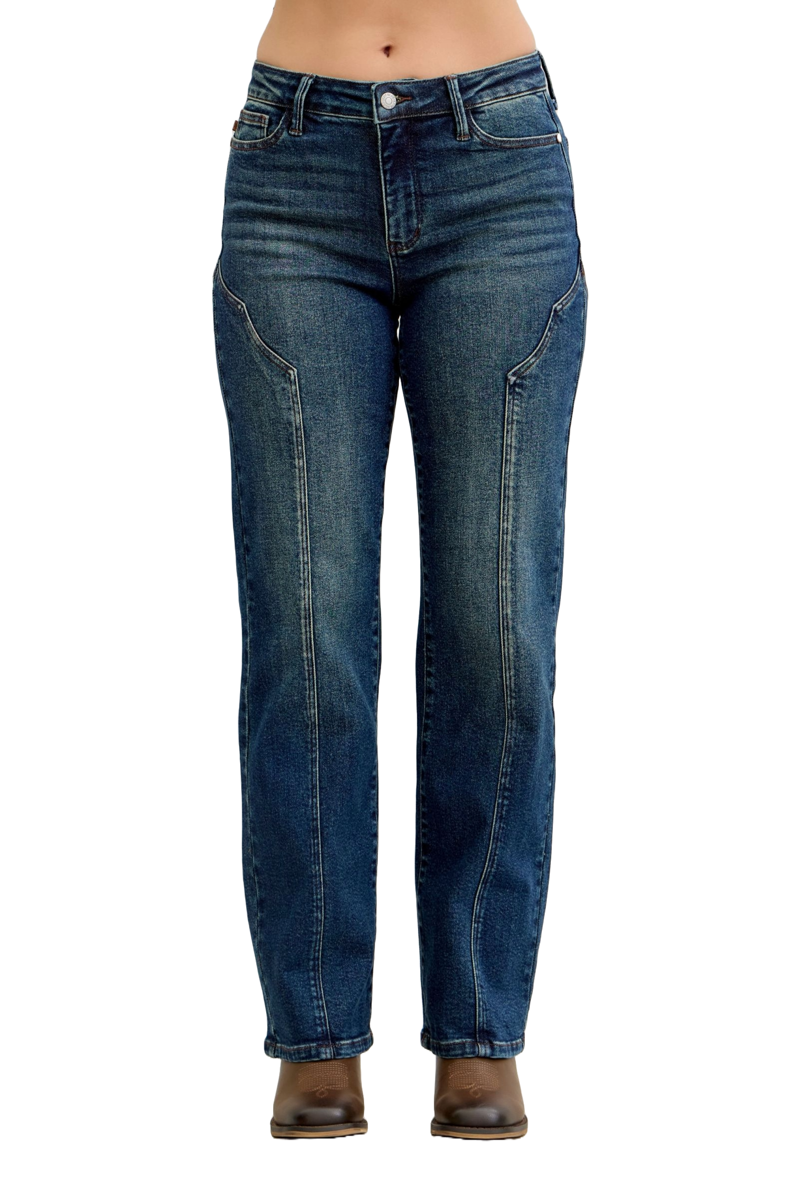 Judy Blue Women's Full Length High Waist Seam Detail Straight Leg Jeans