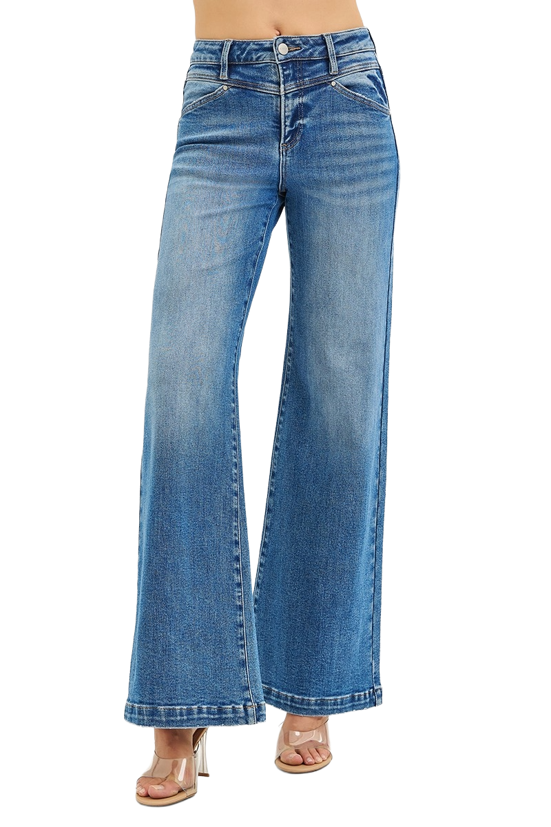Risen High Rise Wide Leg Jeans