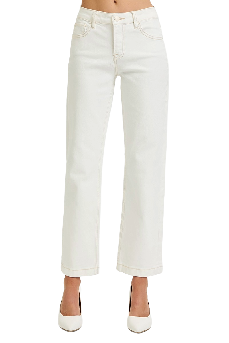 Tummy Control Mid Rise Ankle Straight Jeans | Sleek Everyday Fit