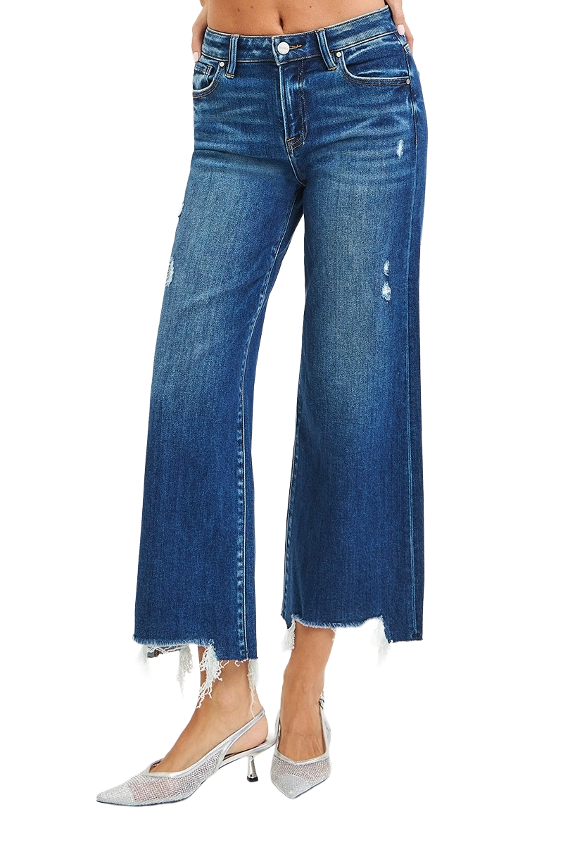 Risen Women’s High Rise Crop Wide Leg Jeans
