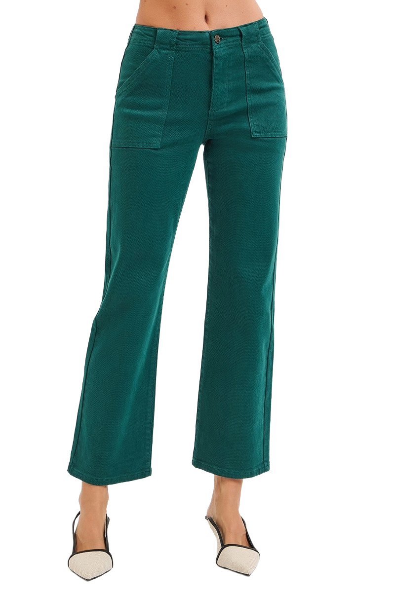 Dreamkue-Risen Women’s High Rise Ankle Flare Jeans with Patch Pockets Stretch Denim Trendy Casual Fit