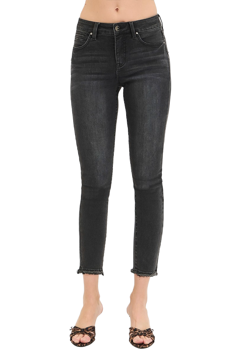 Dreamkue-Risen Women's Tummy Control Mid Rise Crop Skinny Jeans Shaping Stretch Denim Pants