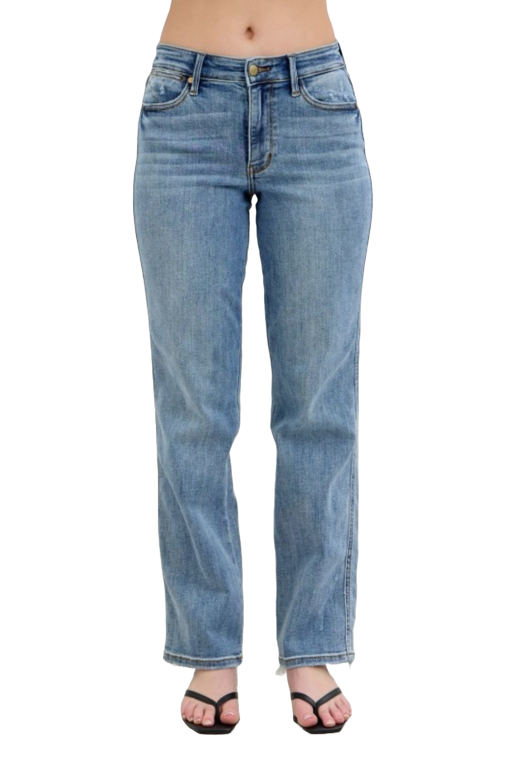 Judy Blue Women's High Waisted Dad Jeans with Frayed Hem & Cell Phone Pocket