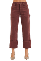 Dreamkue-Risen Women's High Rise Wide Leg Straight Cuffed Patch Jeans Stretch Denim Trendy Casual Pants