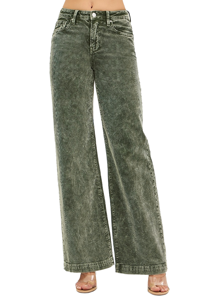 Risen Women's High Rise Wide Leg Corduroy Jeans Plus Size