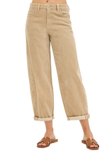 Risen Women's High Rise Crop Barrel Corduroy Pants