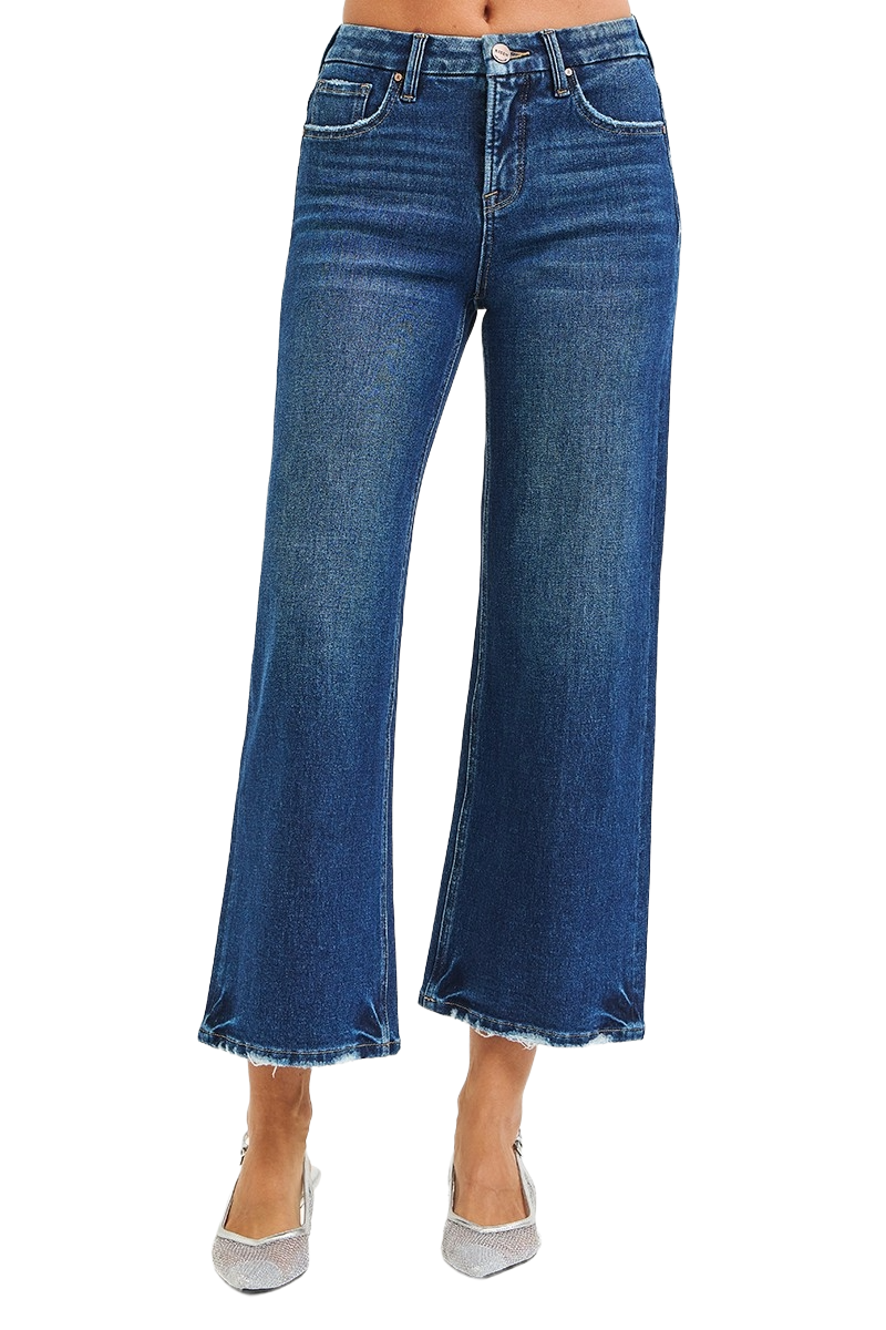 Risen Women’s High Rise Tummy Control Crop Wide Leg Jeans