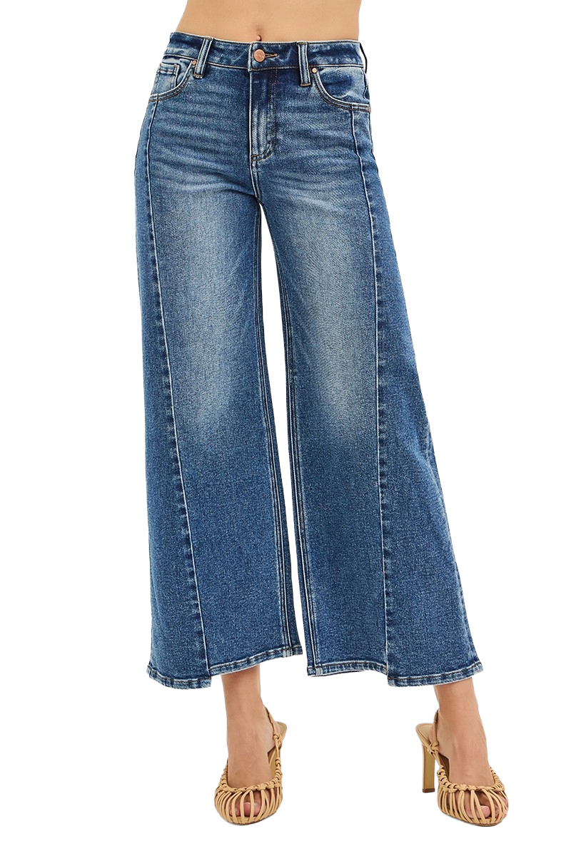 Dreamkue-Risen Women's High Rise Crop Wide Leg Jeans with Step Hem Trendy Distressed Denim Fit