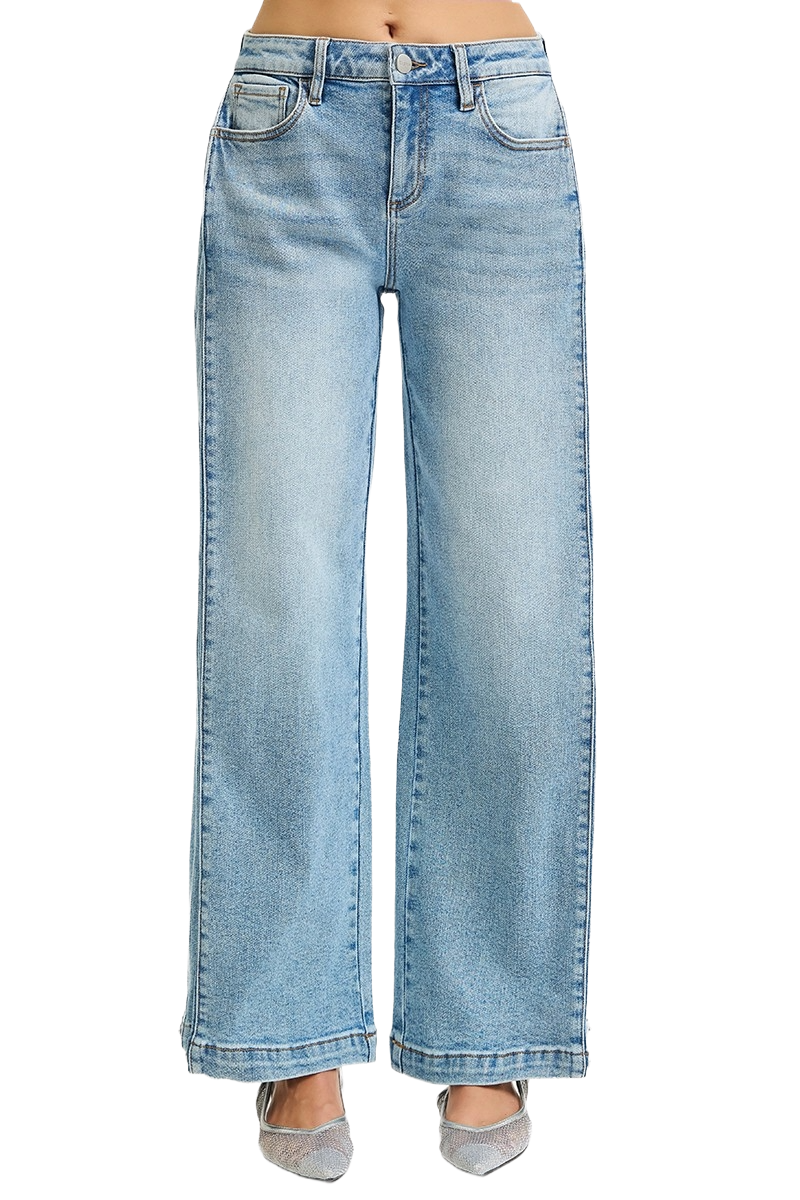 Mid Rise Wide Barrel Snap Hem Jeans | Versatile Trendy Denim