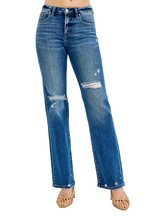 Dreamkue-Risen Women's Tummy Control High Rise Distressed Straight Leg Jeans Stretch Denim