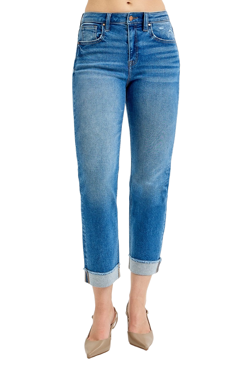 Dreamkue-Risen Women's High Rise Boyfriend Fit Ankle Jeans Relaxed Stretch Denim Pants