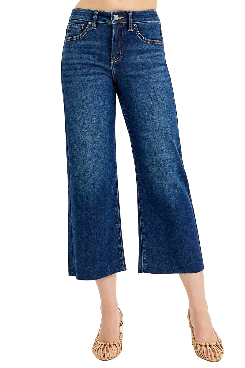 Dreamkue-Risen Women's High Rise Tummy Control Crop Wide Leg Jeans Flattering Stretch Denim